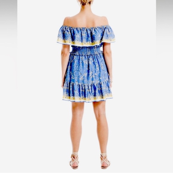 Max Studio Blue and Yellow Off-Shoulder Mini Dress - Picture 2 of 8